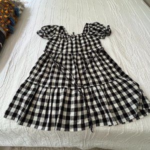 New with tags: Madewell Square-Neck Tiered Mini Dress in Gingham Seersucker